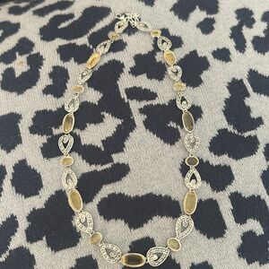 Elegant Citrine and Rhinestone Glass Silver Necklace